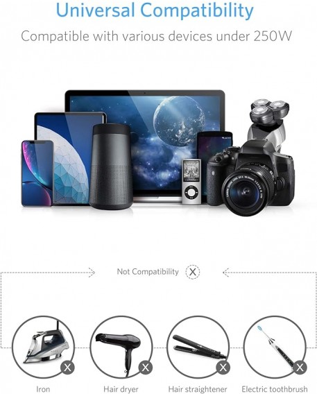 BESTEK 250W 220V to 110V Step Down Voltage Converter with US/AU/EU/UK/India/South Africa Plug Adapters